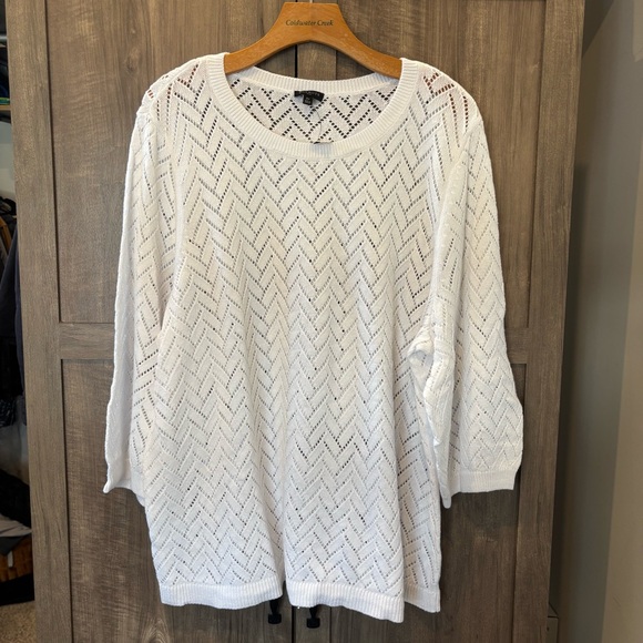 NWT Talbots Plus 3X Sweater Pointelle Round Neck White - Picture 2 of 9
